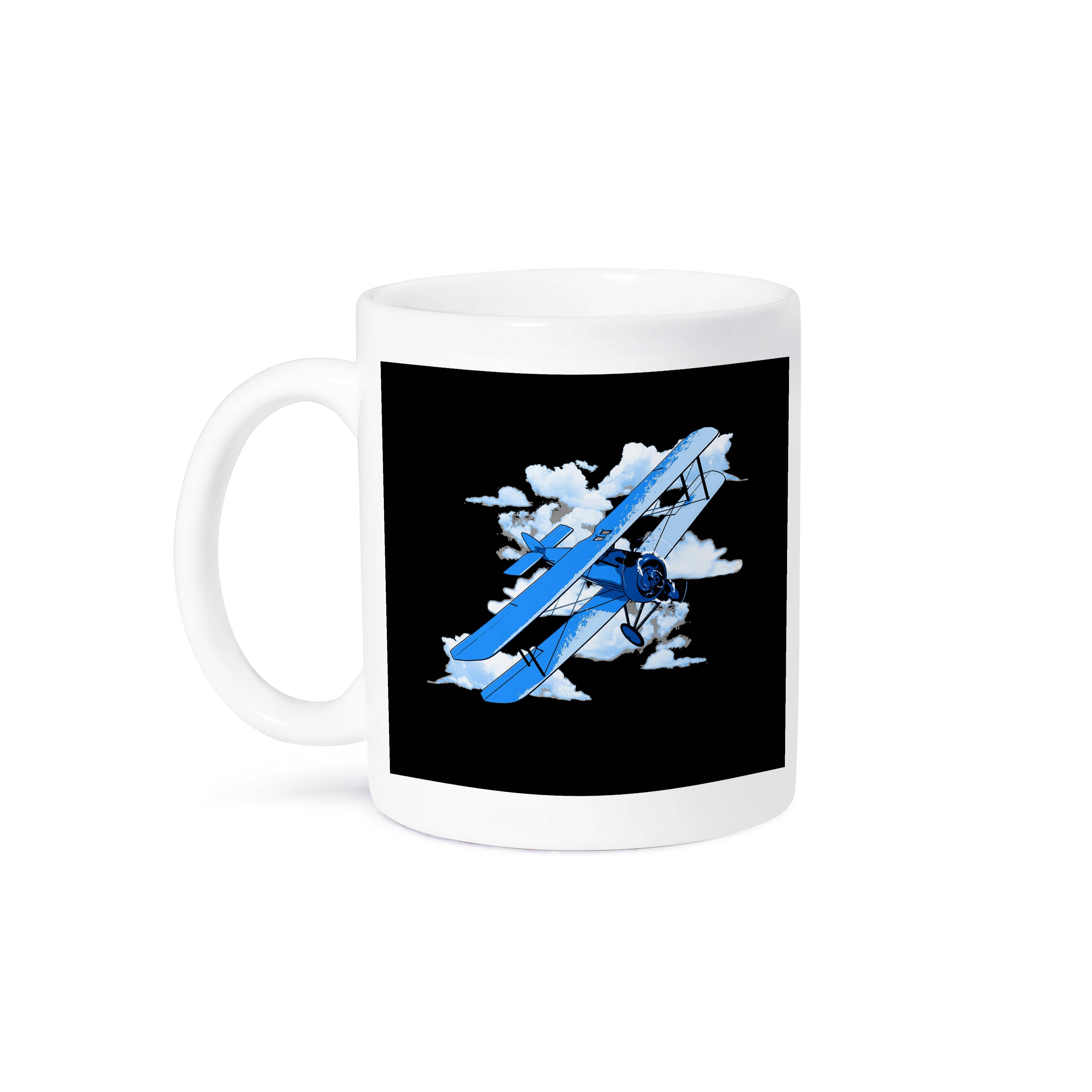 3dRose - Vente Tasse à café - 3dRose, Un graphique vintage d'un biplan bleu ciel., Tasse8