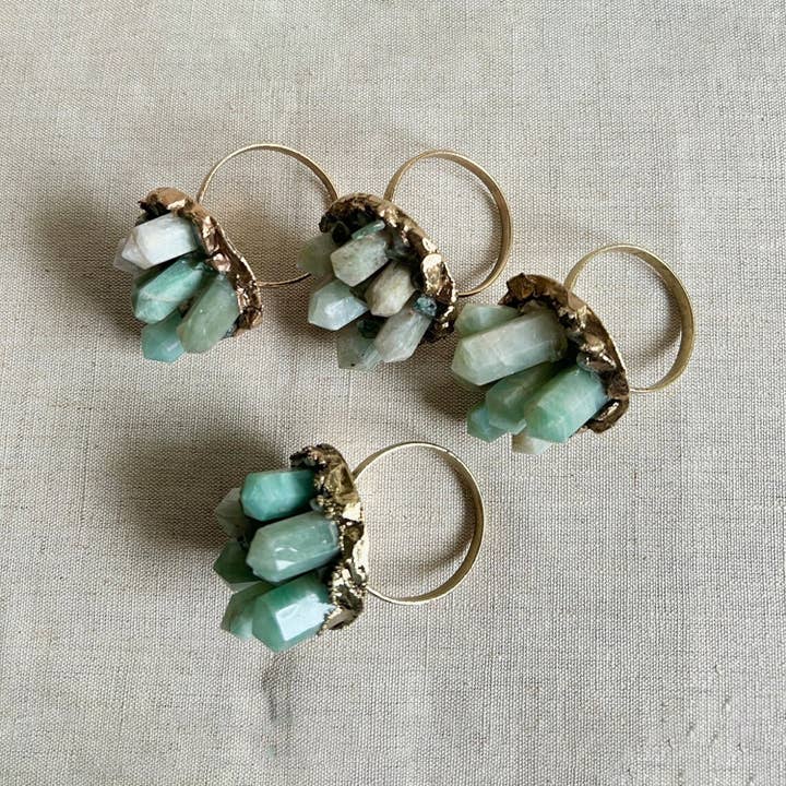 The Tangerine Store - Wholesale Napkin ring - Set of 4 Chunky Green Agate Napkin Rings4