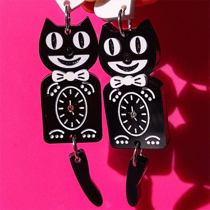 Kit Cat Clock Acrylic Earrings for wholesale by Shop Charlie Girl