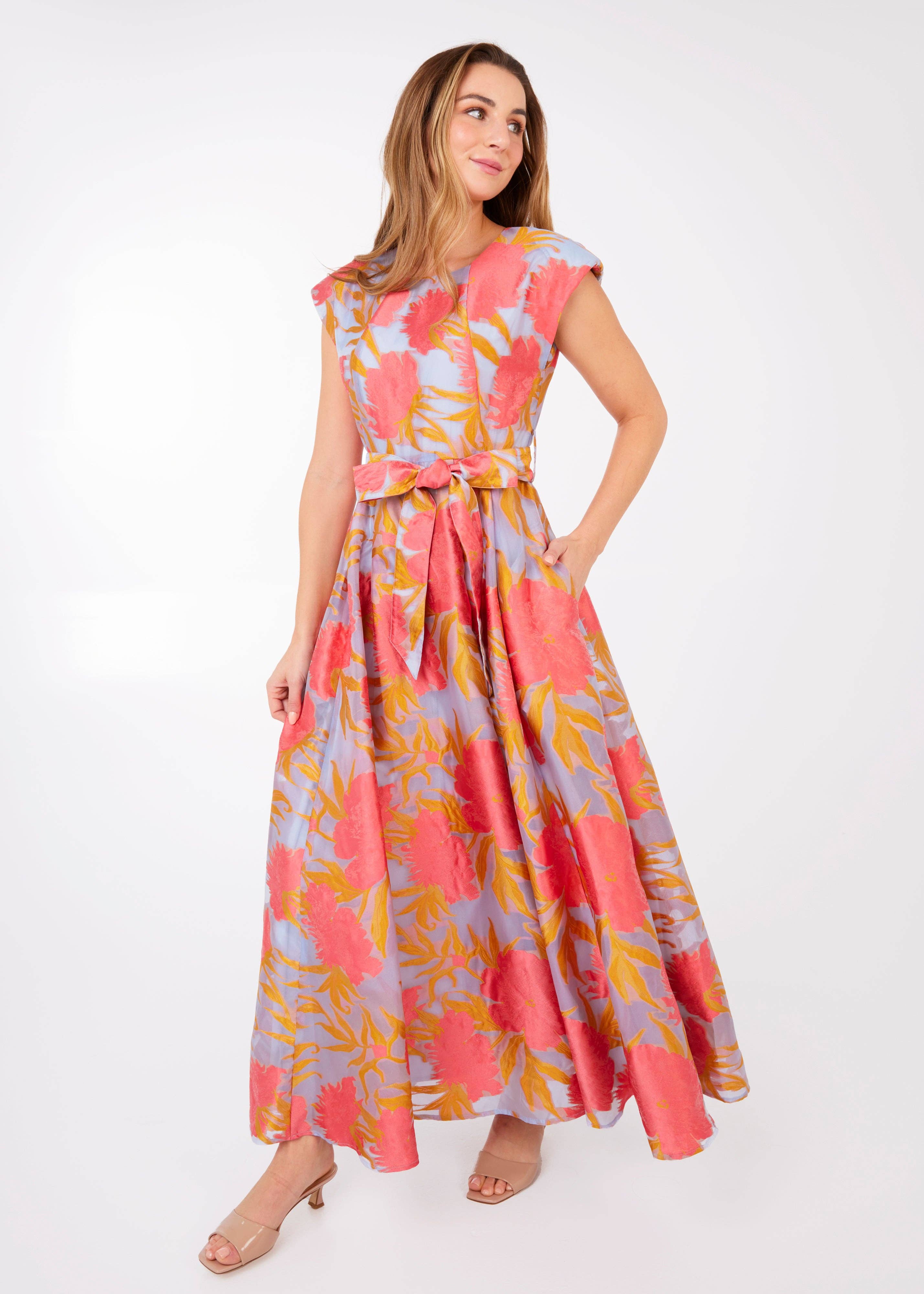 Abbey Glass - Wholesale Gown - Women's - Olivia Gown Hot Coral Pansy Vine Organza3