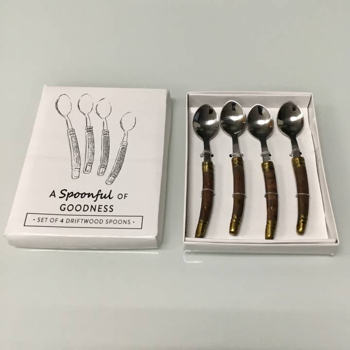 India Handicrafts Inc - Venta al por mayor Cucharas de mesa - Juego de 4 cucharas de café Driftwood & Gold