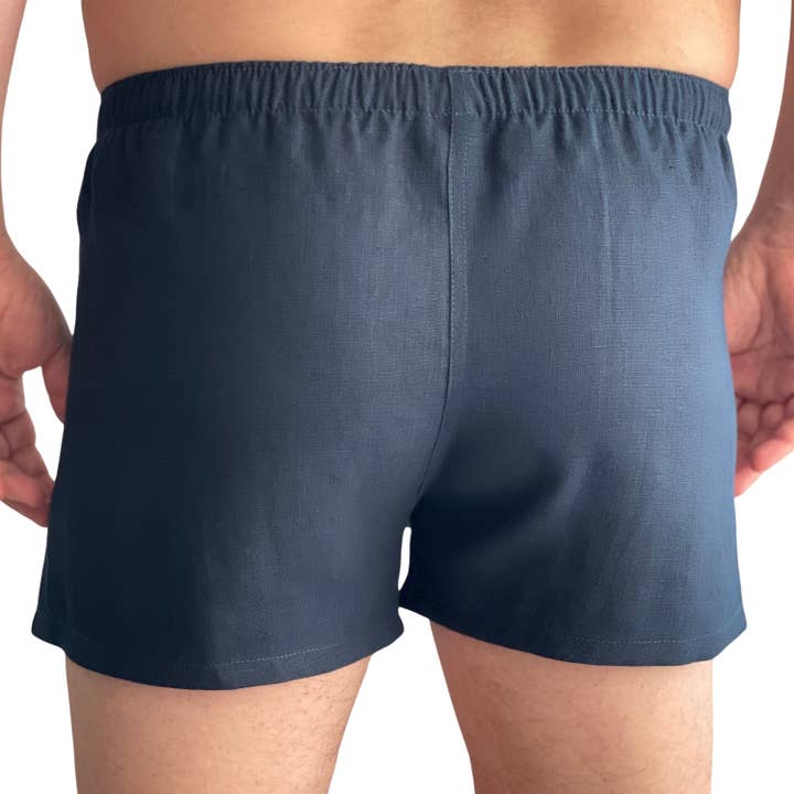 DucksnFoxes – Engroshandel Undertøj - Herre – Marineblå boksershorts 100% hør økologisk undertøj til mænd