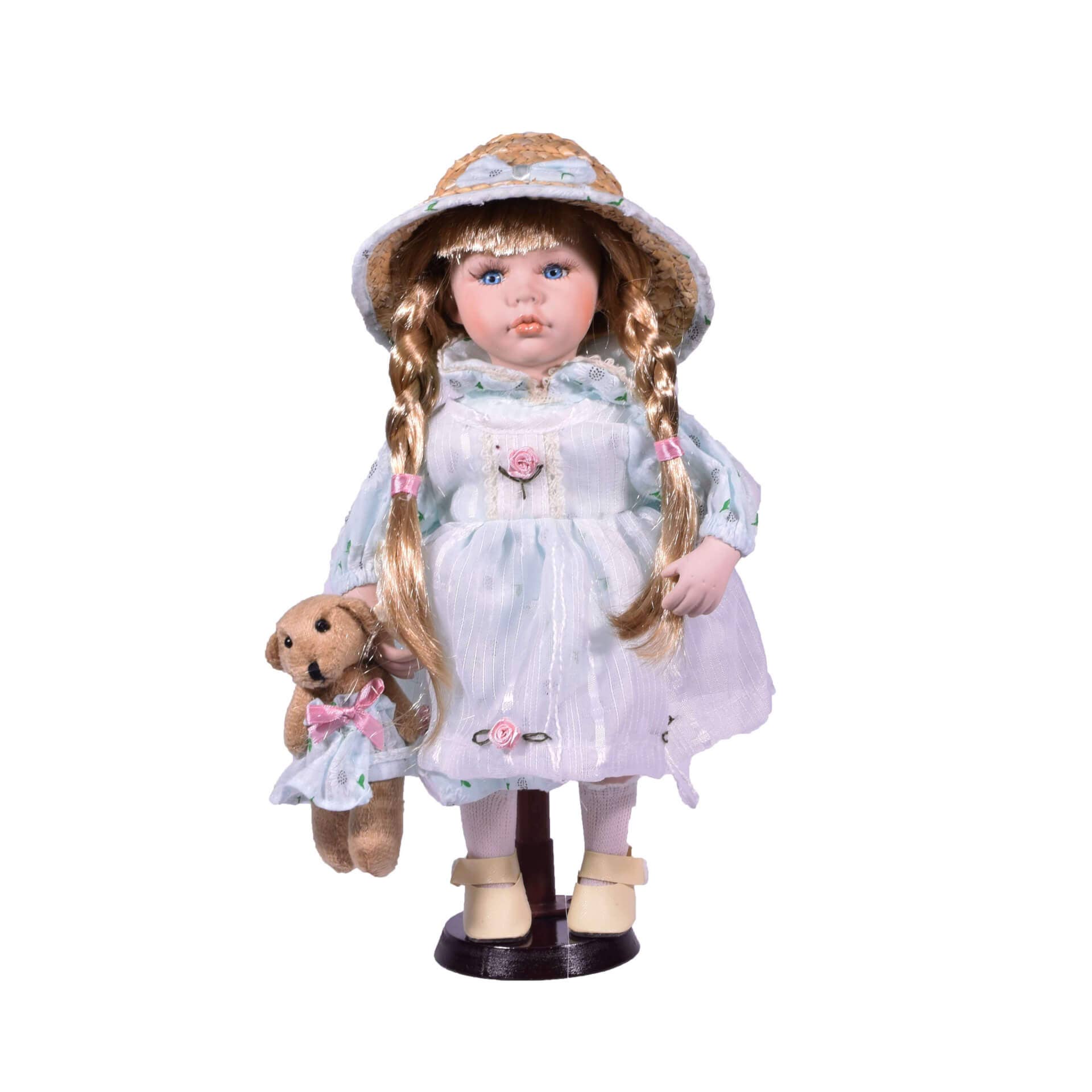 giftland - Wholesale Decorative Figurine - Porcelain Traditional Doll Girl with Wooden Stand 30.5cm0