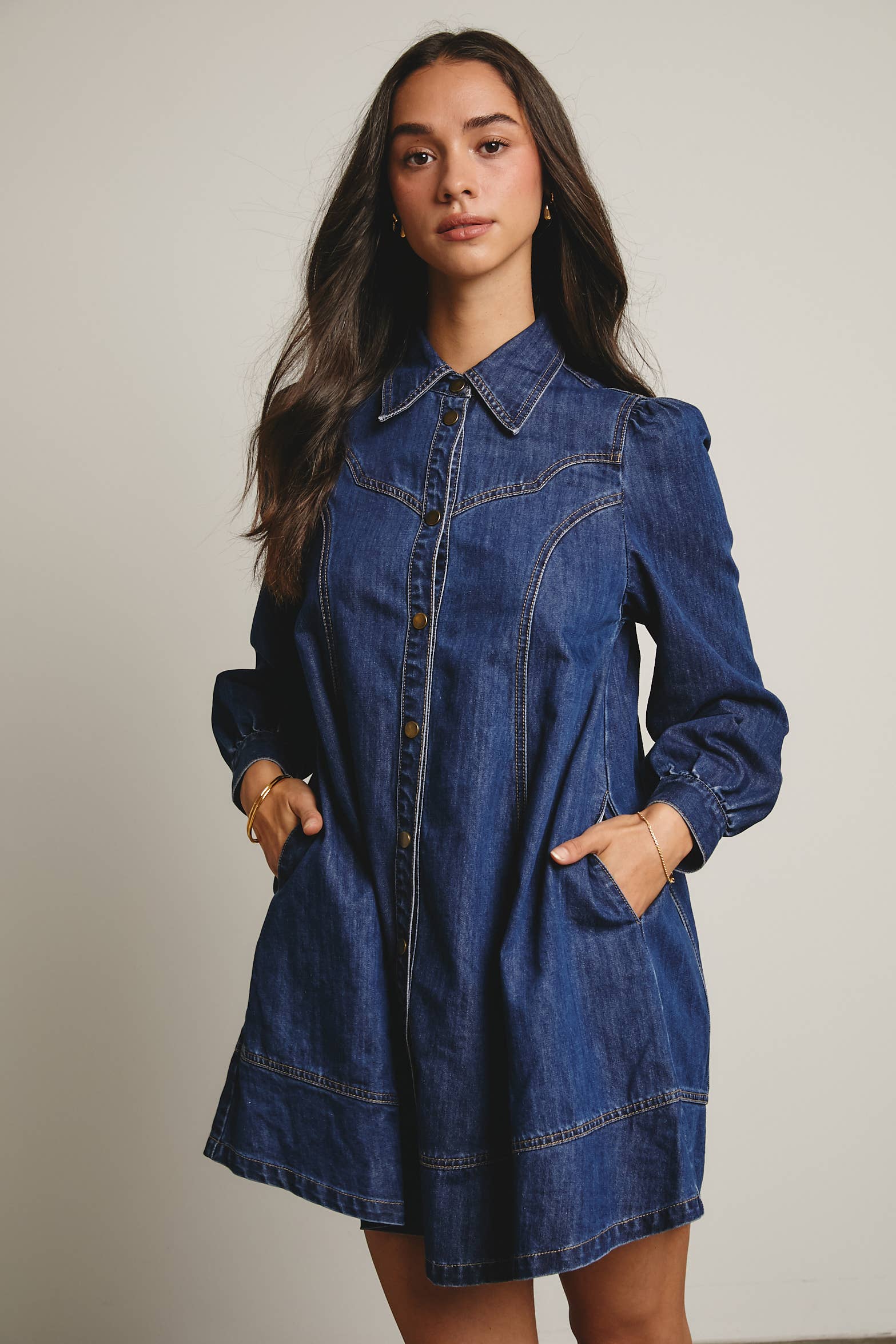 Forte - Wholesale Dress - Women's - Western Seam Denim Mini Dress FD00017