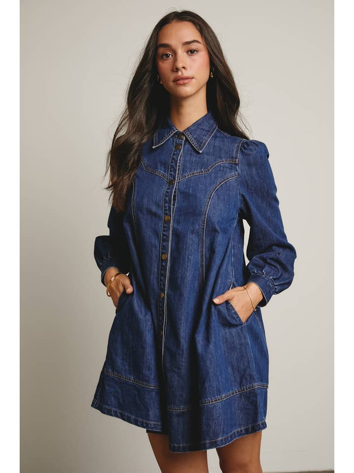 Forte - Wholesale Dress - Women's - Western Seam Denim Mini Dress FD00017