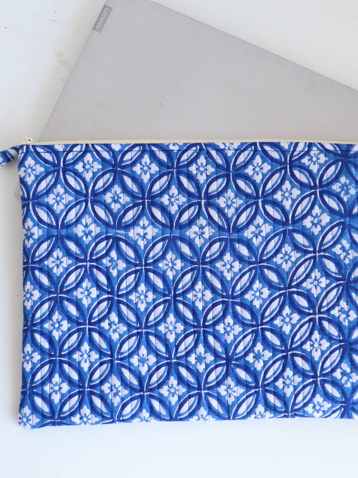 Floral Cotton Laptop Sleeve, Quilted Case for 13-16” MacBook for wholesale by TerraWeave