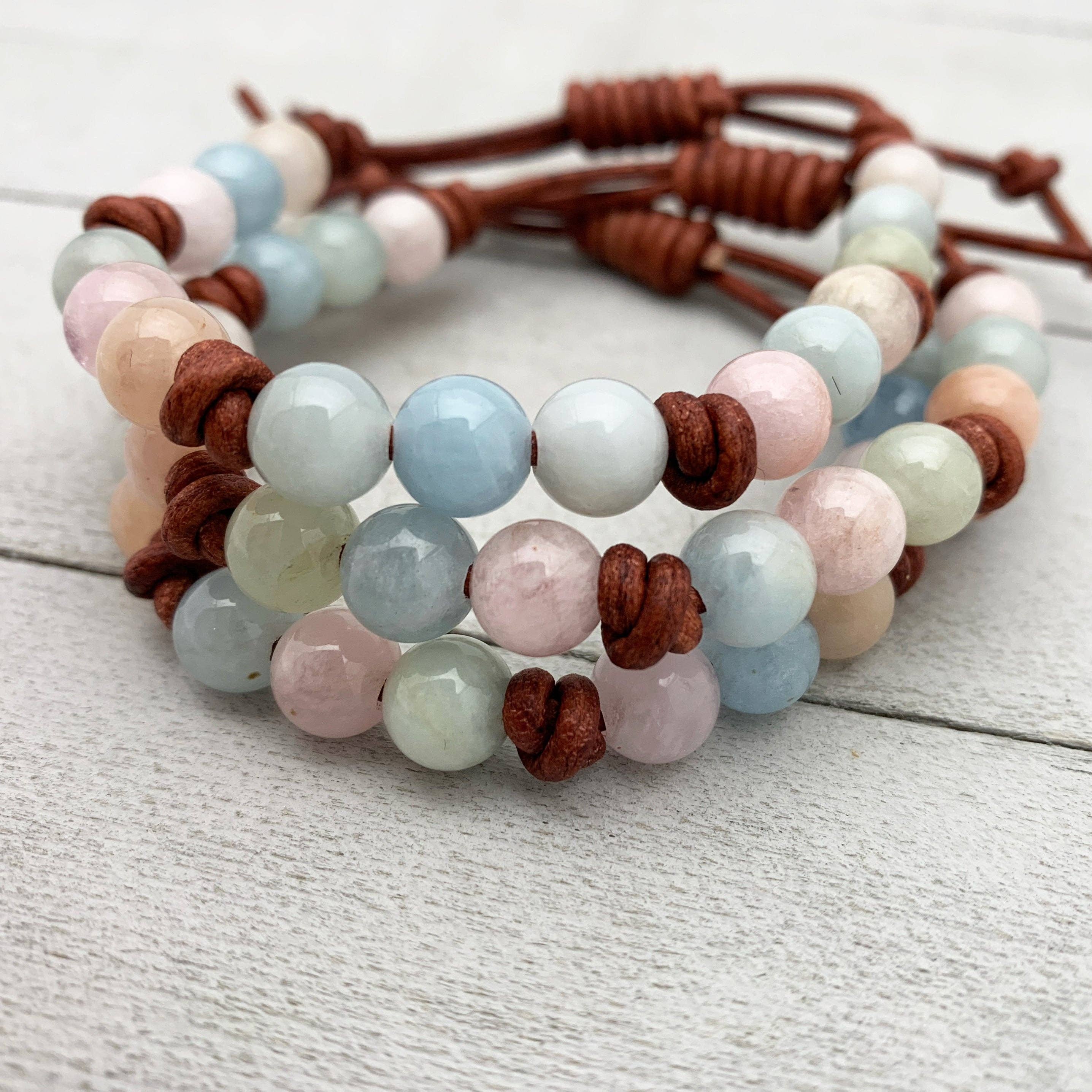 Sunlight Silver Jewelry – wholesale Pärlarmband – Beryl ädelsten läderarmband. Morganit, akvamarin, smaragd, heliodor6