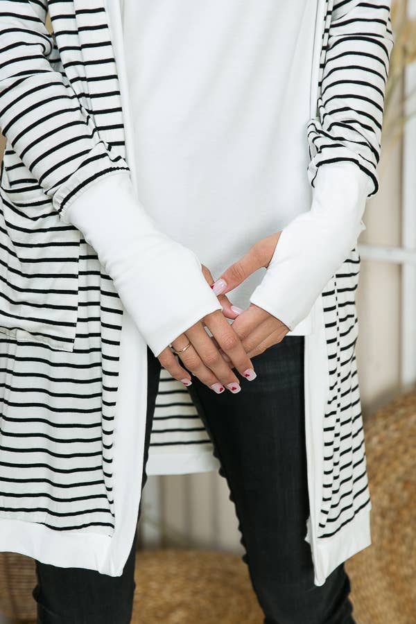 Burgundy Apparel - Vente Cardigan – femme - CARDIGAN MIDI OUVERT À RAYURES AVEC TROU POUR LE POUCE8