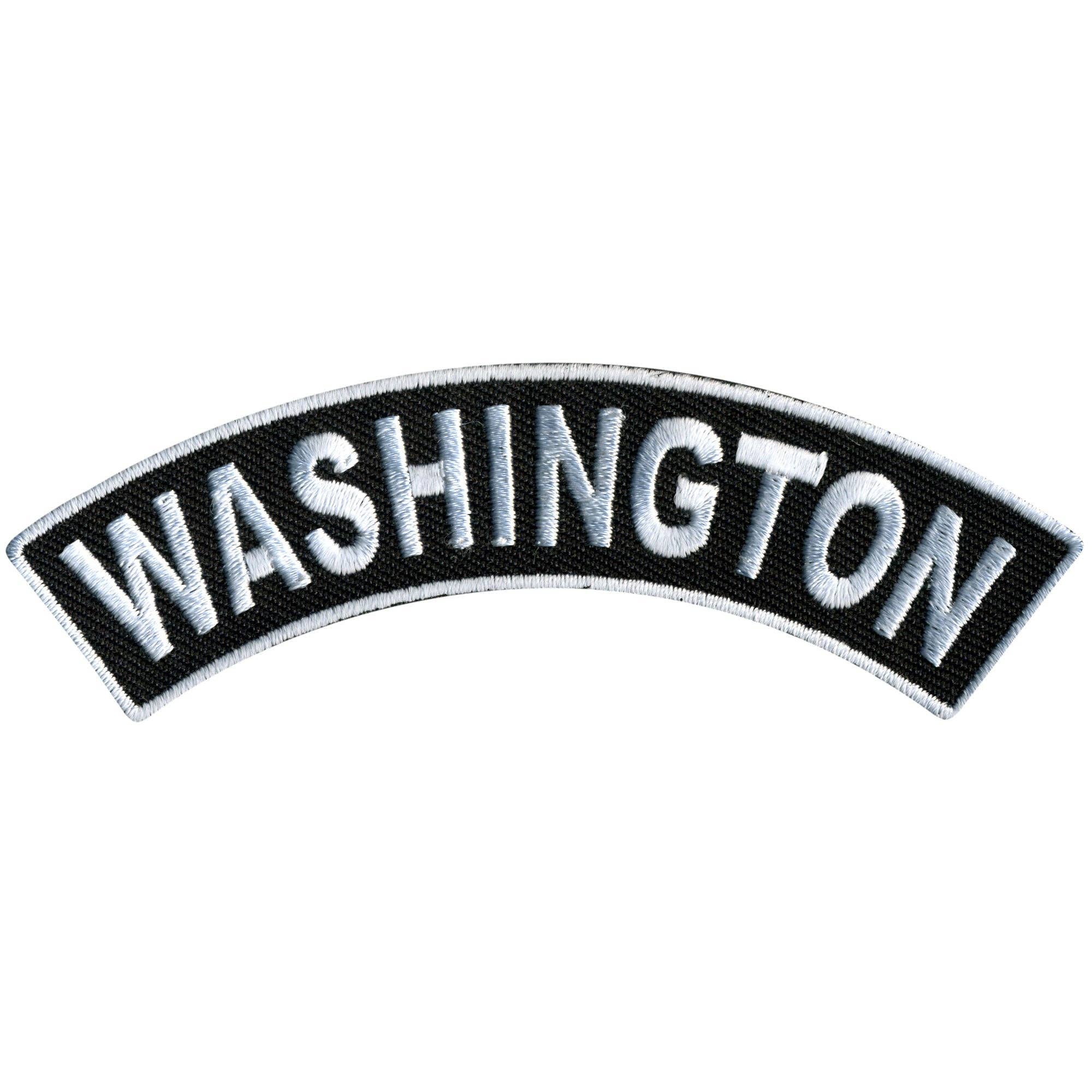 BK WH Hot Leathers Washington 4” X 1” Top Rocker Patch for wholesale on Faire0