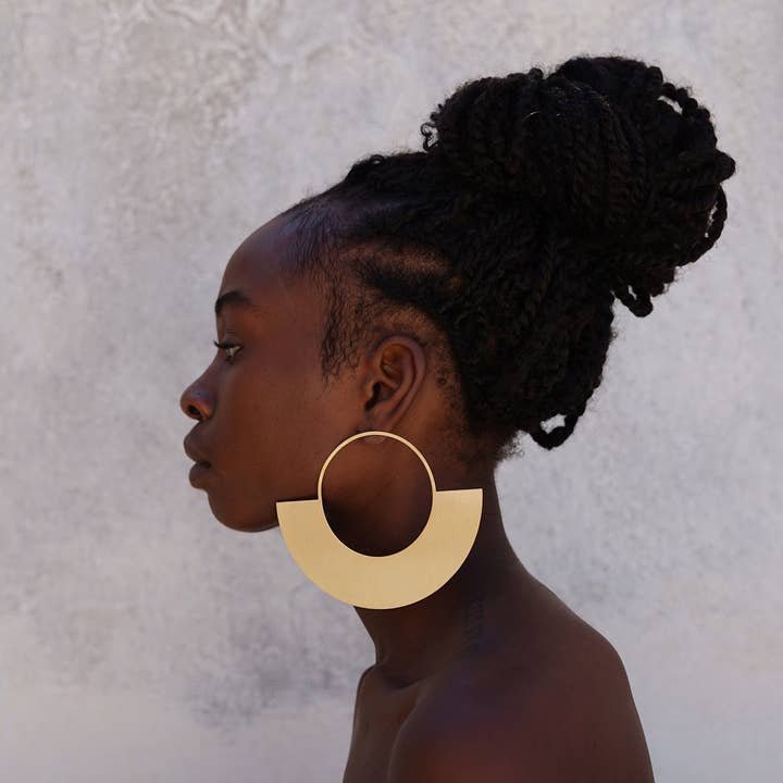 Oversized African Hand Stamped Large Hoop Statement Earrings for wholesale by Laka Luka