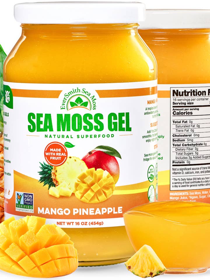 Mango- og ananasgel med havmos (453 g) for engroshandel hos EverSmith Organics