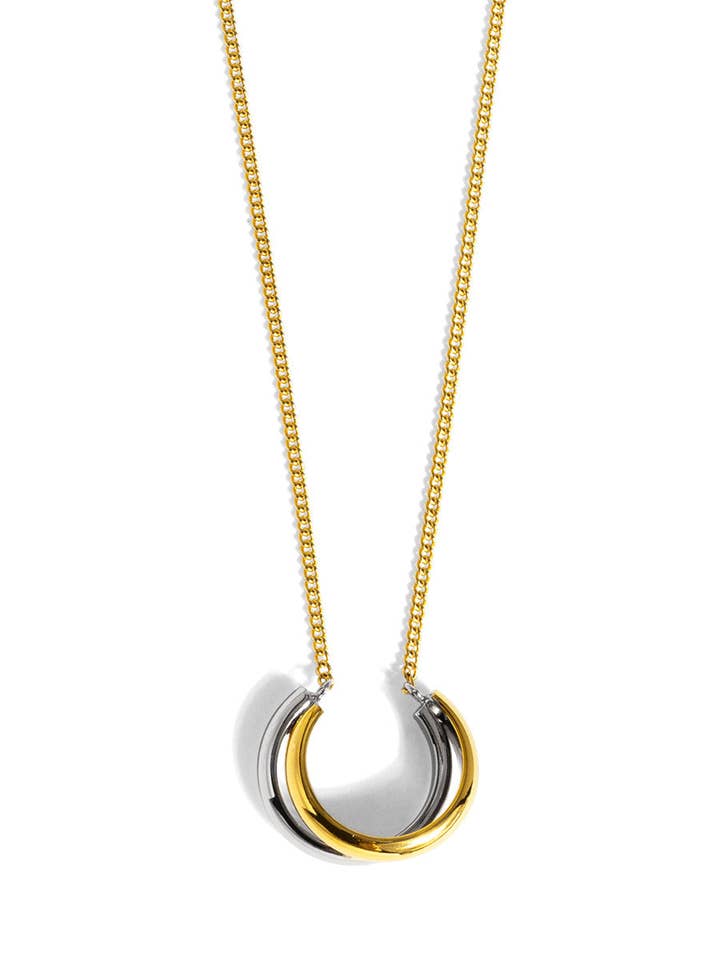 Two Tone Entwined Pendant Short Necklace for wholesale by rho