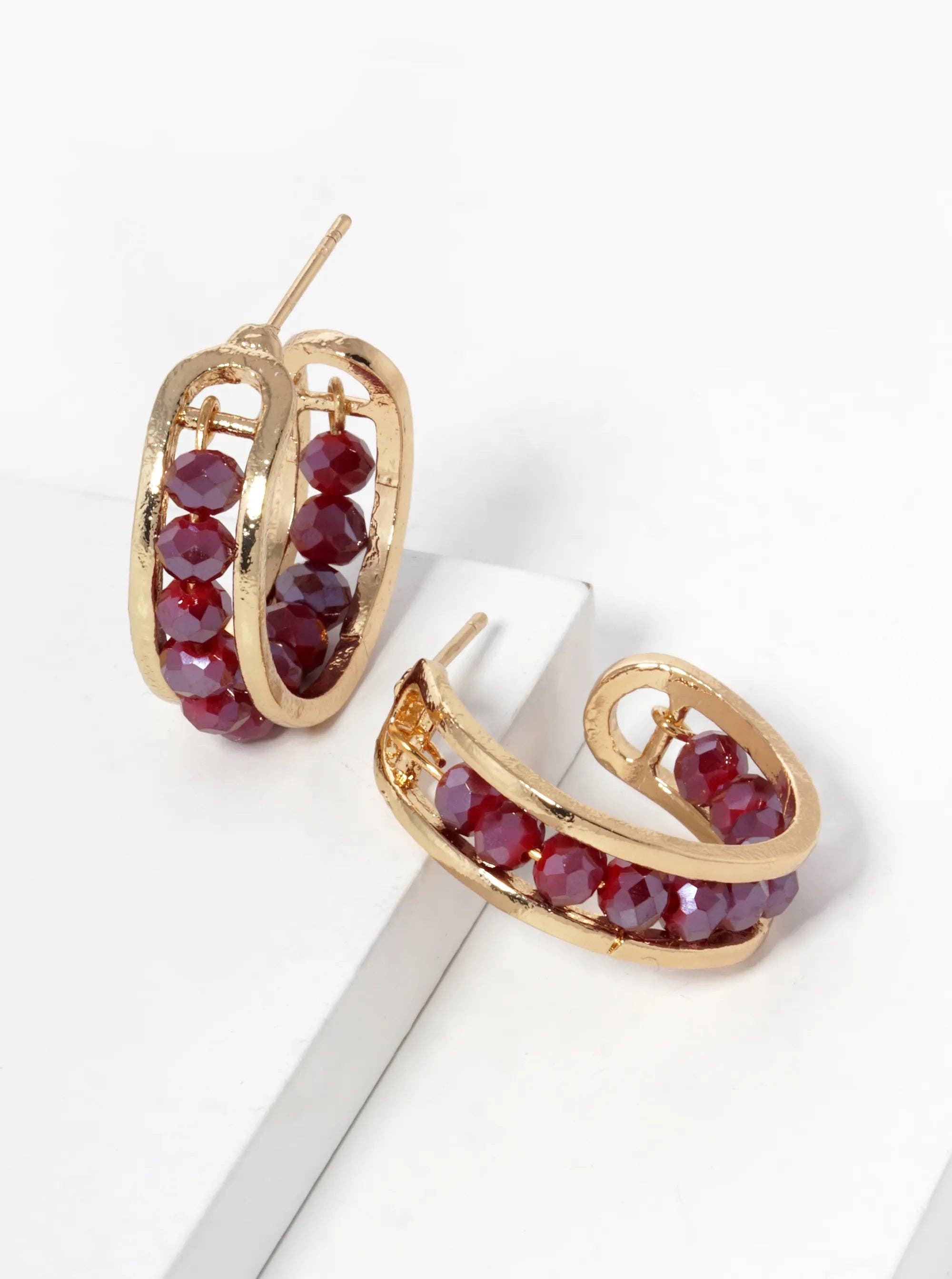 Wild Honey - Wholesale Hoop Earrings - 25Mm Faceted Glass Beaded Open Hoop Earrings3