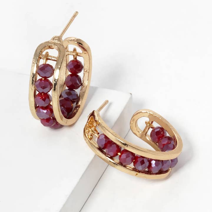 Wild Honey - Wholesale Hoop Earrings - 25Mm Faceted Glass Beaded Open Hoop Earrings5