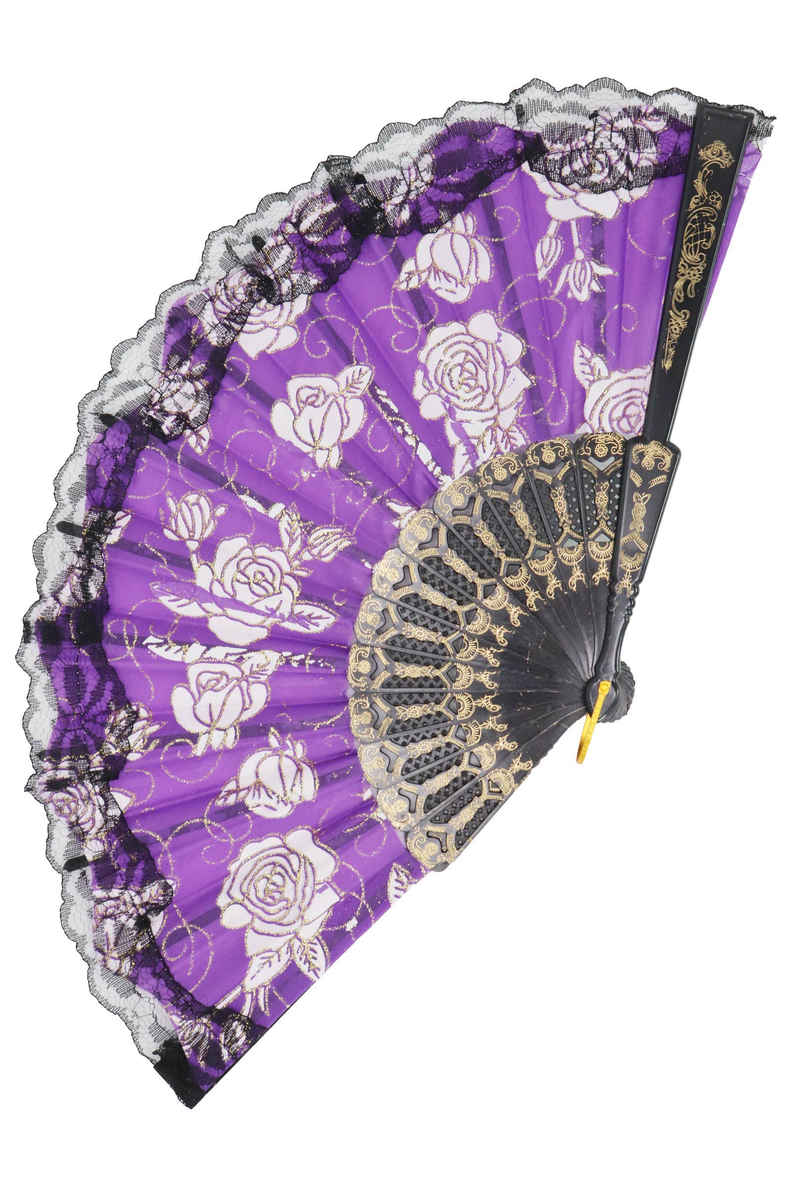 ASSORTED Rose Glitter Black Lace Handheld Folding Fan for wholesale on Faire4