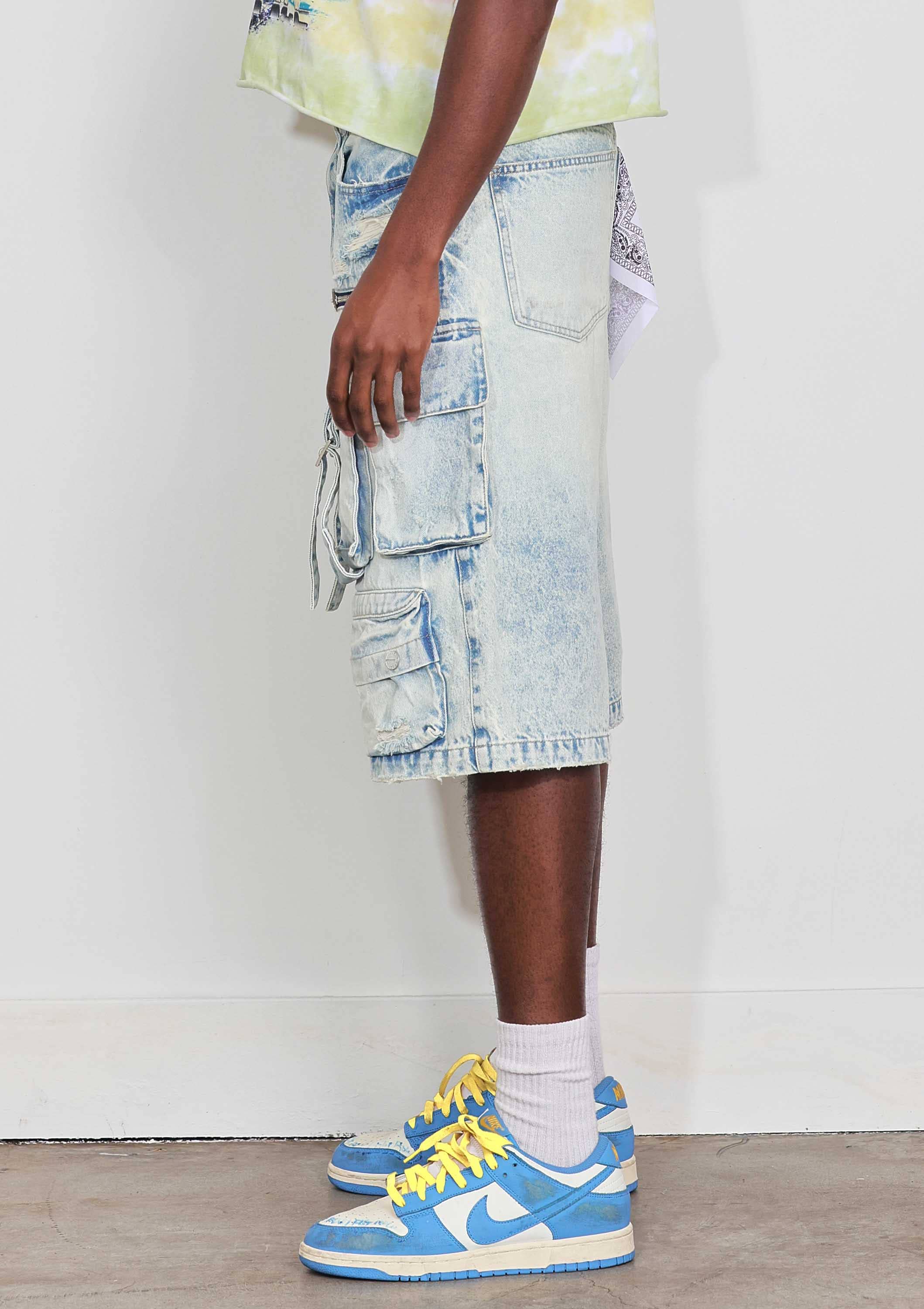 BLU ACIDO JORTS IN DENIM MULTI CARGO LAVATI in vendita all'ingrosso su Faire2