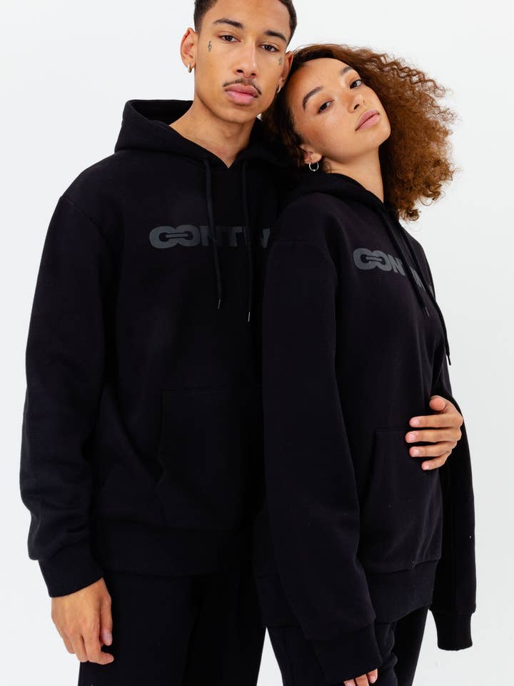 CONTINU8 BLACK OVERSIZED PULLOVER HOODIE for wholesale by Continu8