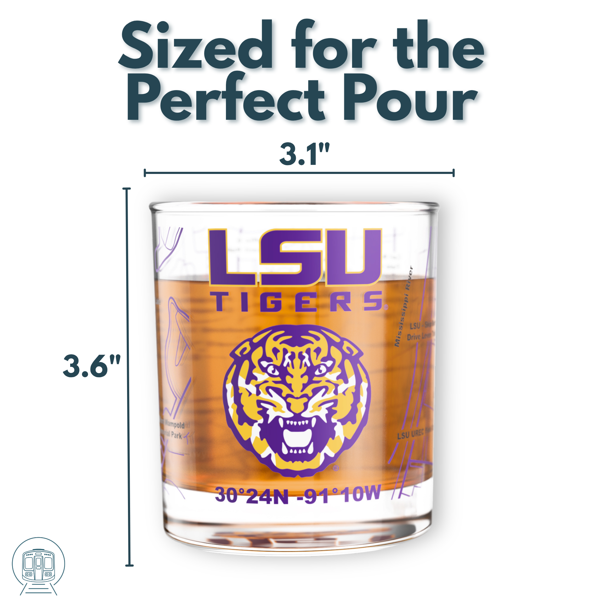 Greenline Goods - Wholesale Cocktail/Liquor Glass - University of LSU Tigers College Whiskey Glasses (Set of 2), 10 oz – Full-Color Logo + Campus Map4