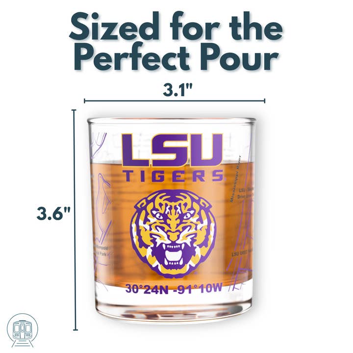 Greenline Goods - Wholesale Cocktail/Liquor Glass - University of LSU Tigers College Whiskey Glasses (Set of 2), 10 oz – Full-Color Logo + Campus Map4