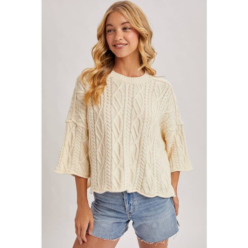 IVE - Wholesale Knit Sweater - Women's - Oversized Bell Sleeve Cable Knit Sweater0