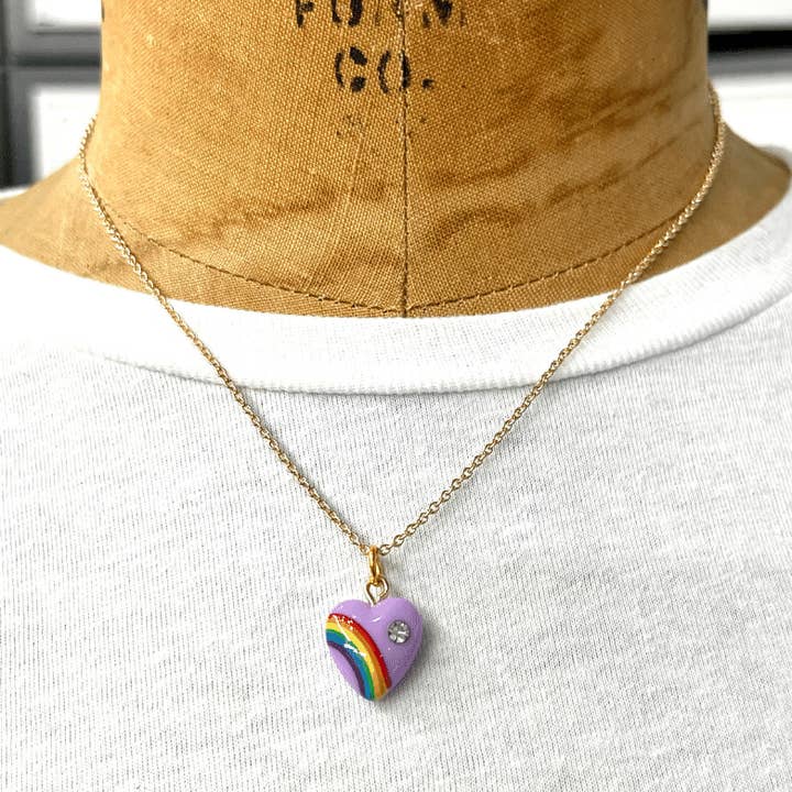 Retro Rainbow Heart CZ Acrylic Necklace Lavender Mini for wholesale by Sadie’s Moon
