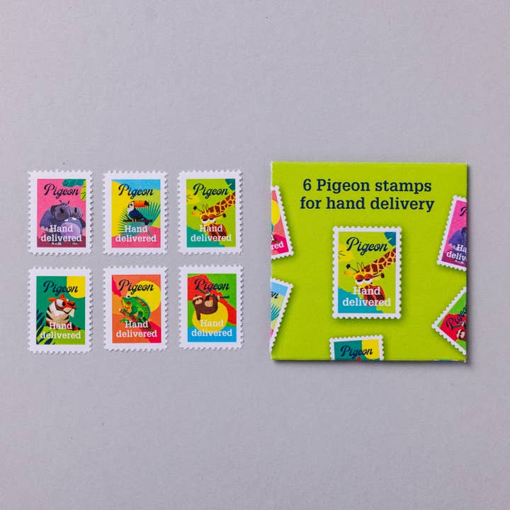 pigeonposted - Wholesale Stationery/Notecard Set - Counter-top box and 12 packs of hand-delivered Pigeon stamps3