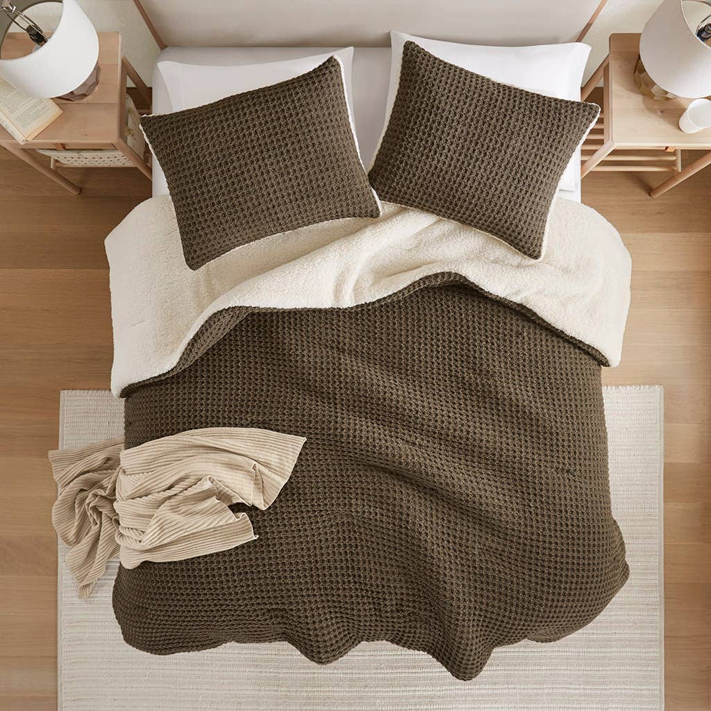Olliix - Wholesale Bedding Set - Waffle Knit Chenille Comforter Set, Brown3