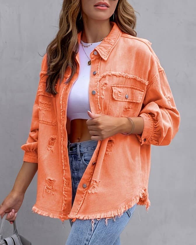 HIDDENBRAND - Wholesale Denim Jacket - Women's - Ripped Loose Denim Jacket16