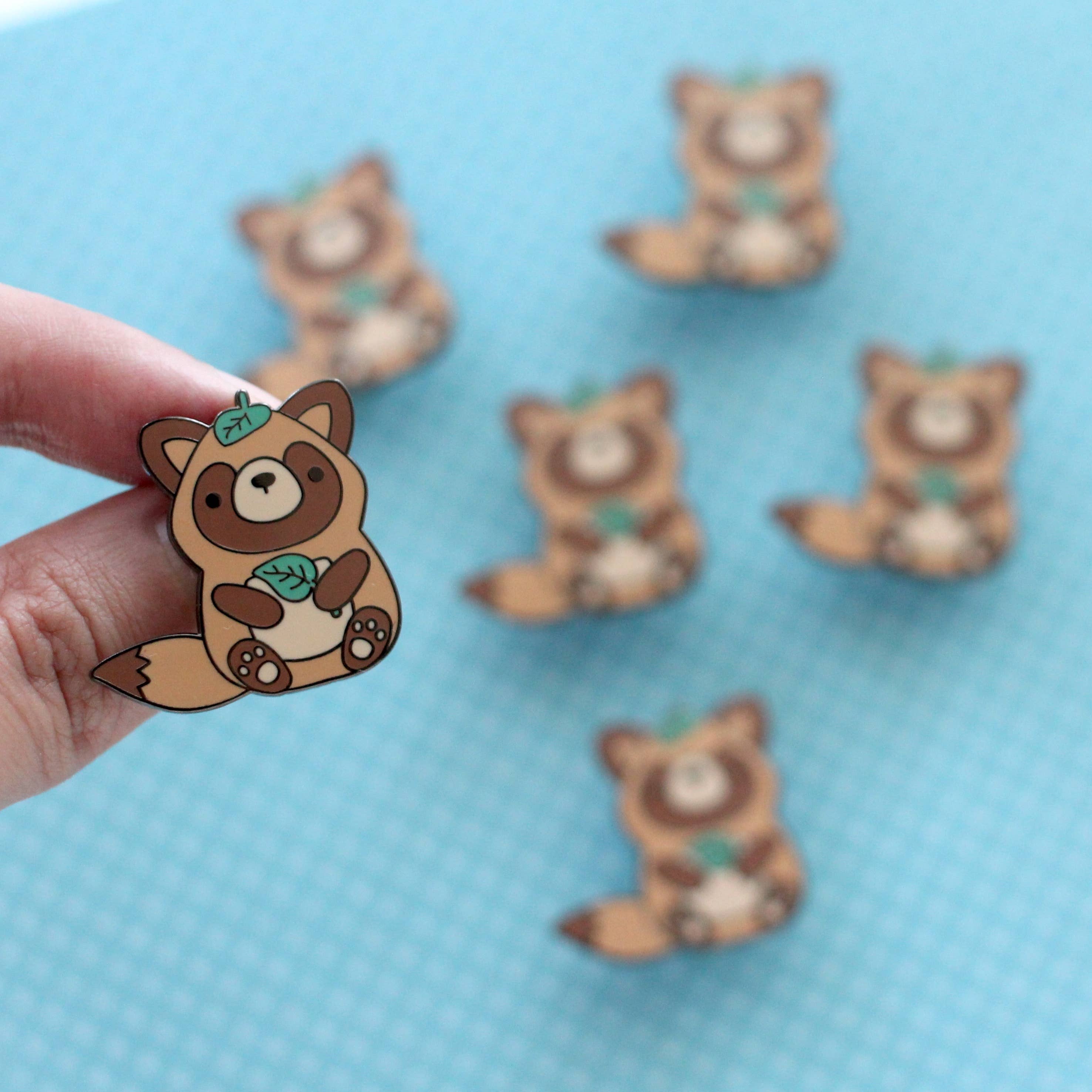 Wild Whimsy Woolies - Wholesale Lapel Pin/Button - Tanuki Enamel Pin. Japanese raccoon dog Pin. Cute Anime Pin2