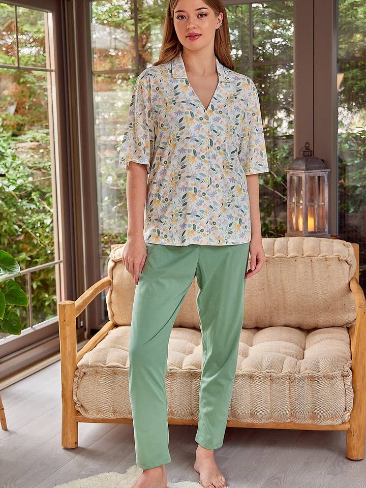 Mor & datter kortærmet pyjamas med knap -ZY23-12113 for engroshandel hos ZEYLAND