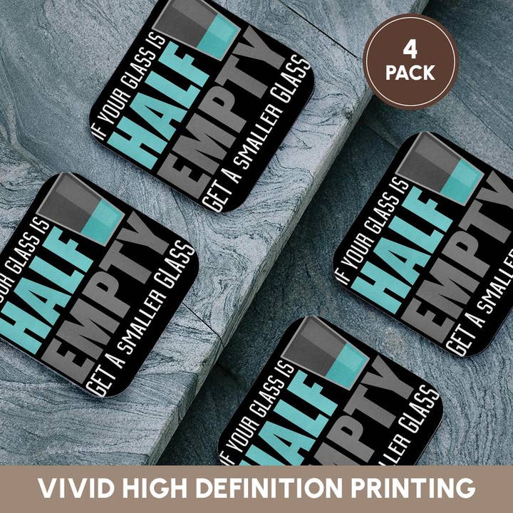 3dRose - Wholesale Coasters - 3dRose, If Your Glass Is Half Empty Get A Smaller Glass, Coaster12