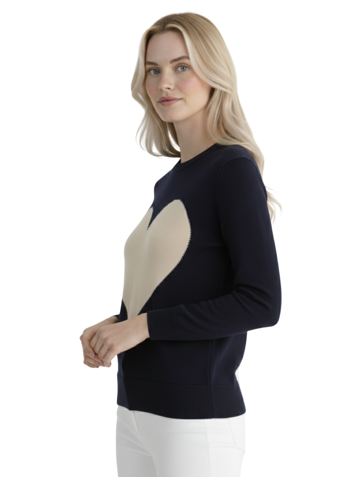 Mak - Vente Pull en maille – femme - Pull à col rond en chenille à manches 3/4 en forme de cœur MK35953