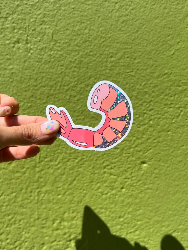 Shrimp Glitter Sticker for wholesale by Captains Corner Store