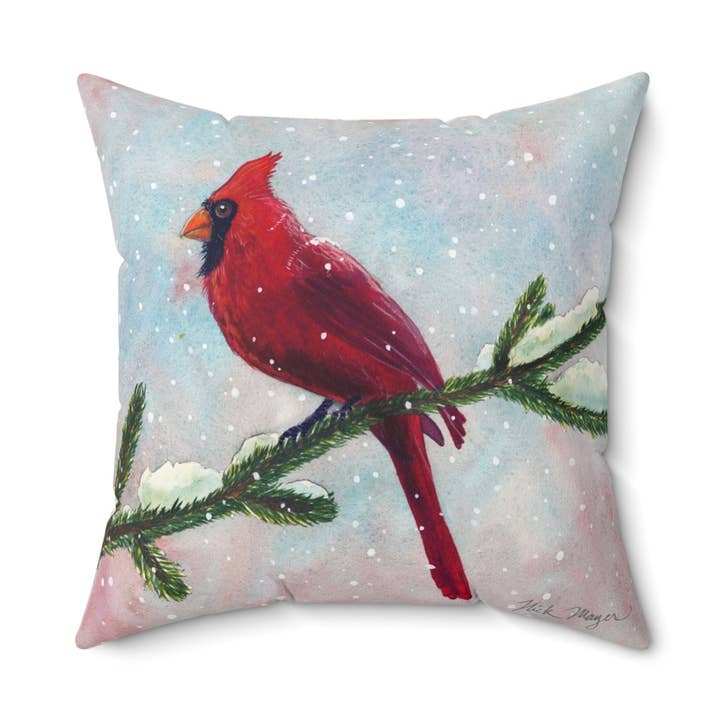 Coussin Cardinal Neigeux II pour la vente par Nick Mayer Art