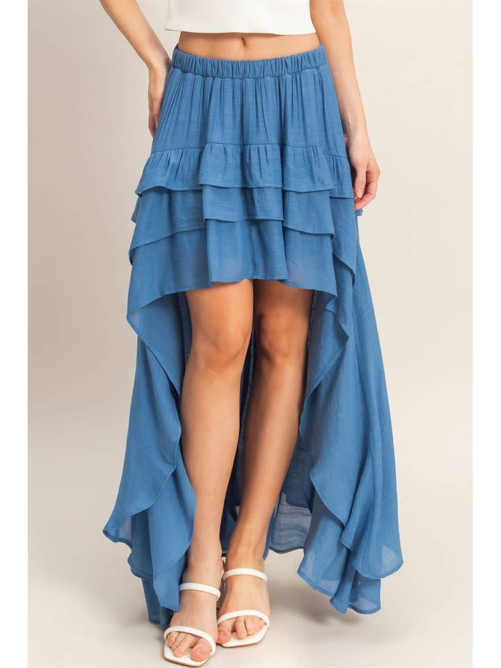 Tiered Ruffle High-Low Skirt for wholesale by HYFVE