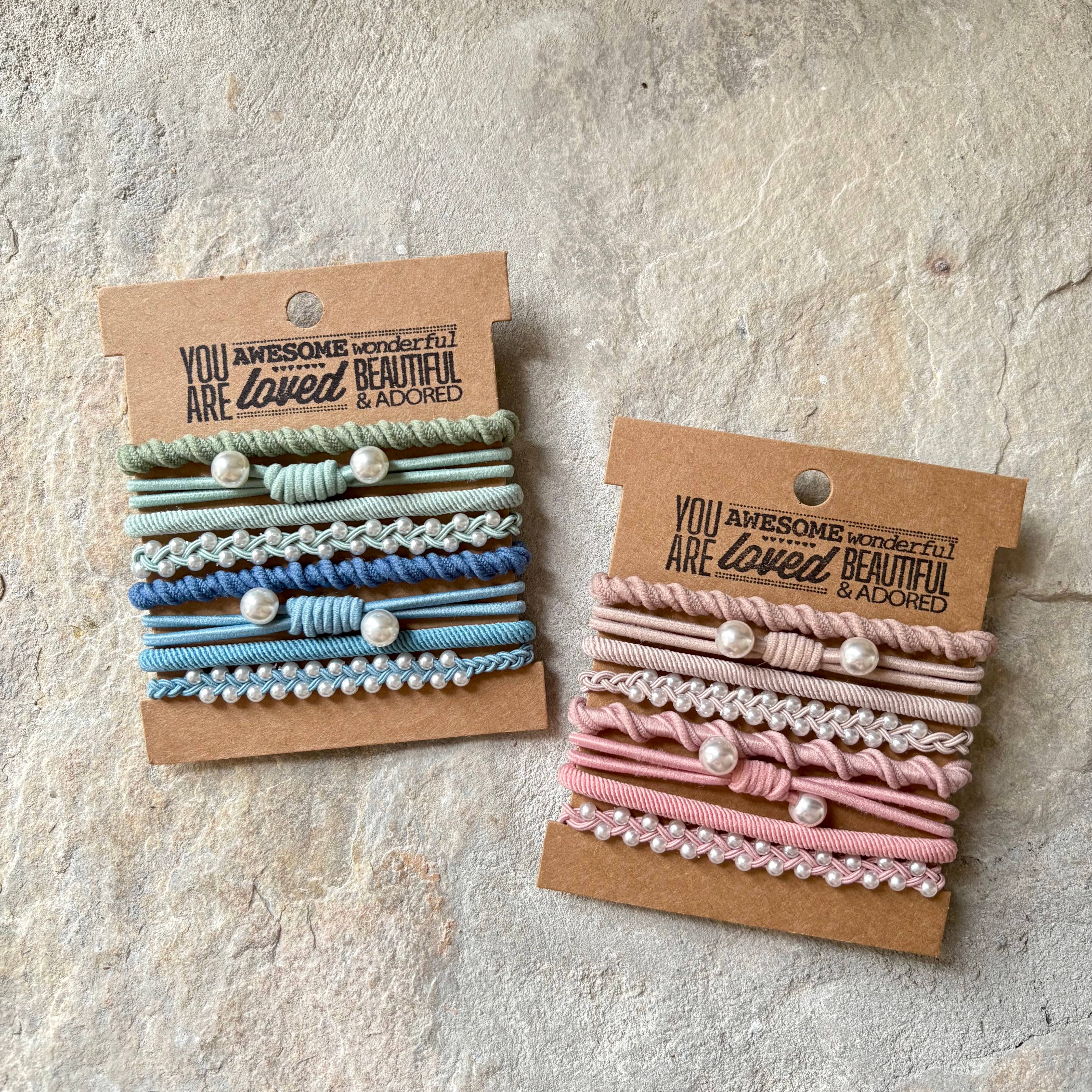 eastern ave studio - Wholesale Hair Tie - Hair Ties on Kraft Card | Greenish Blue Pearl1