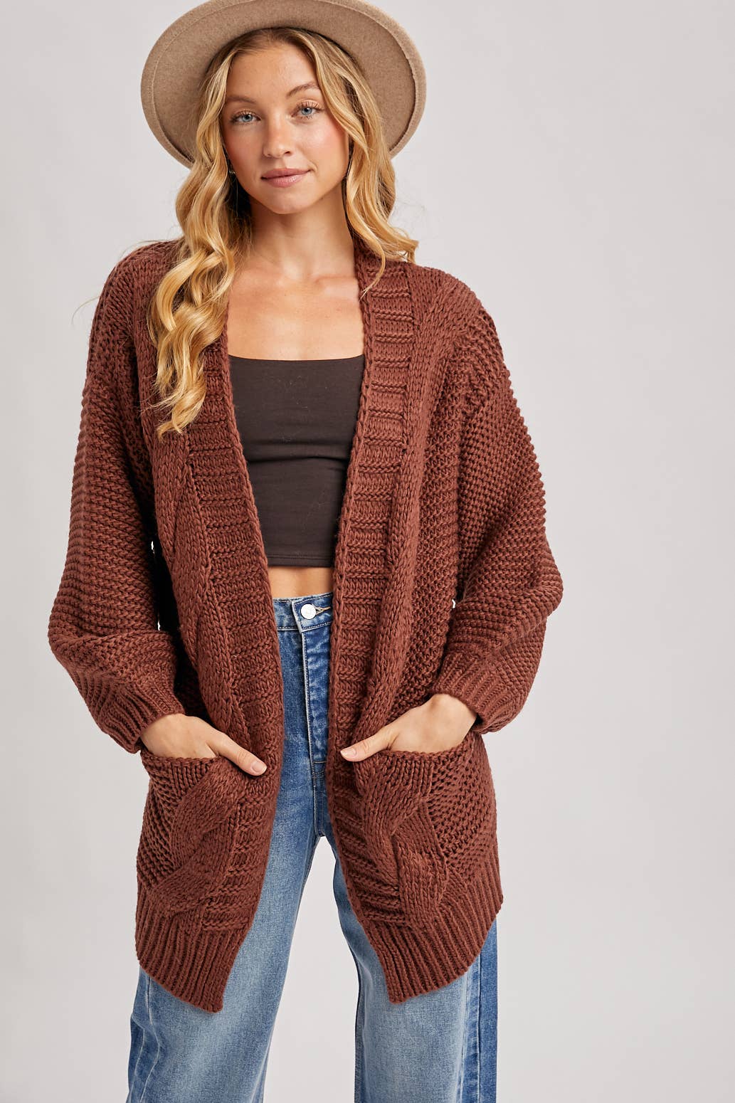Bluivy - Vente Cardigan – femme - CARDIGAN À MANCHE LANTERNE À CÂBLE28