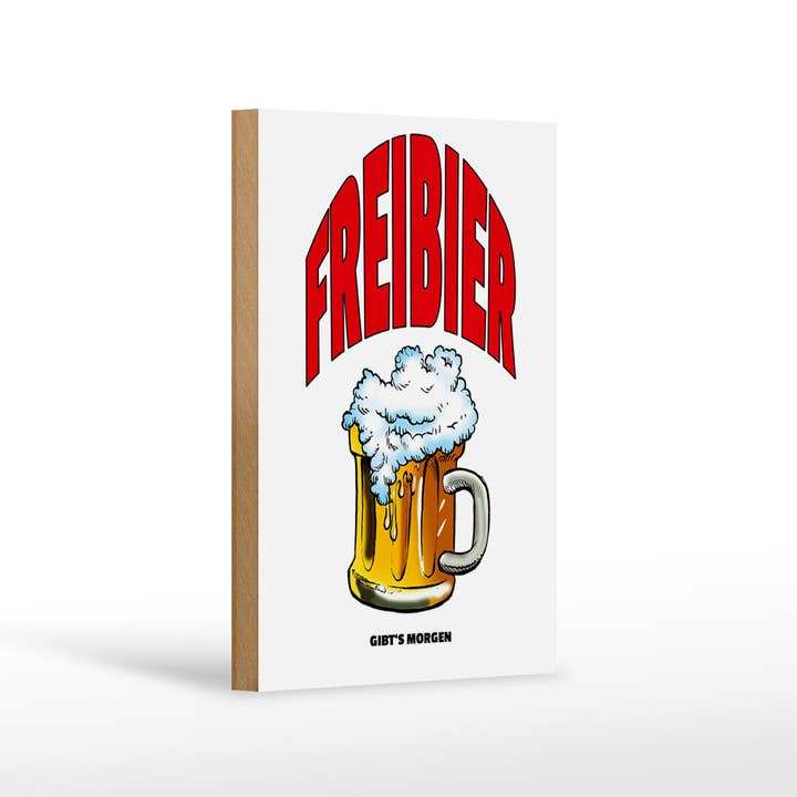 Femer - Wholesale Sign - Wooden sign 12x18cm Free beer is there tomorrow (beer mug)