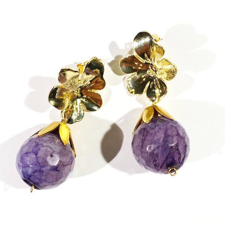 Boucles d'oreilles en forme de fleurs, bijoux en pierres précieuses, boucles d'oreilles pour la vente par Etymology Jewelry