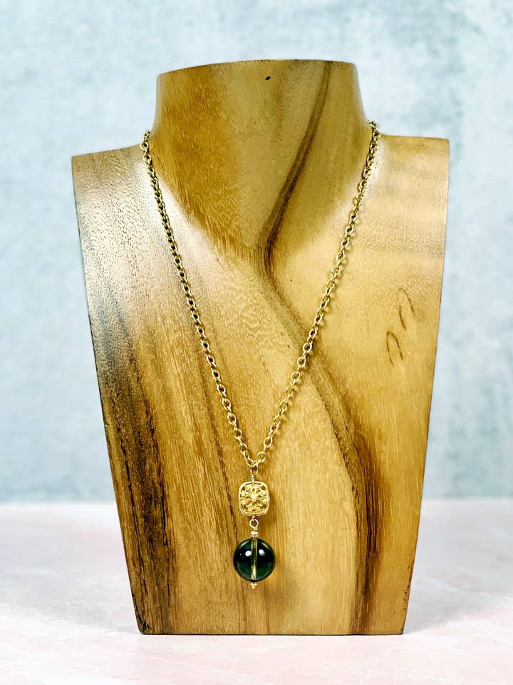 Single Smoky Quartz Drop Gold Necklace for wholesale by Scarlette Dove