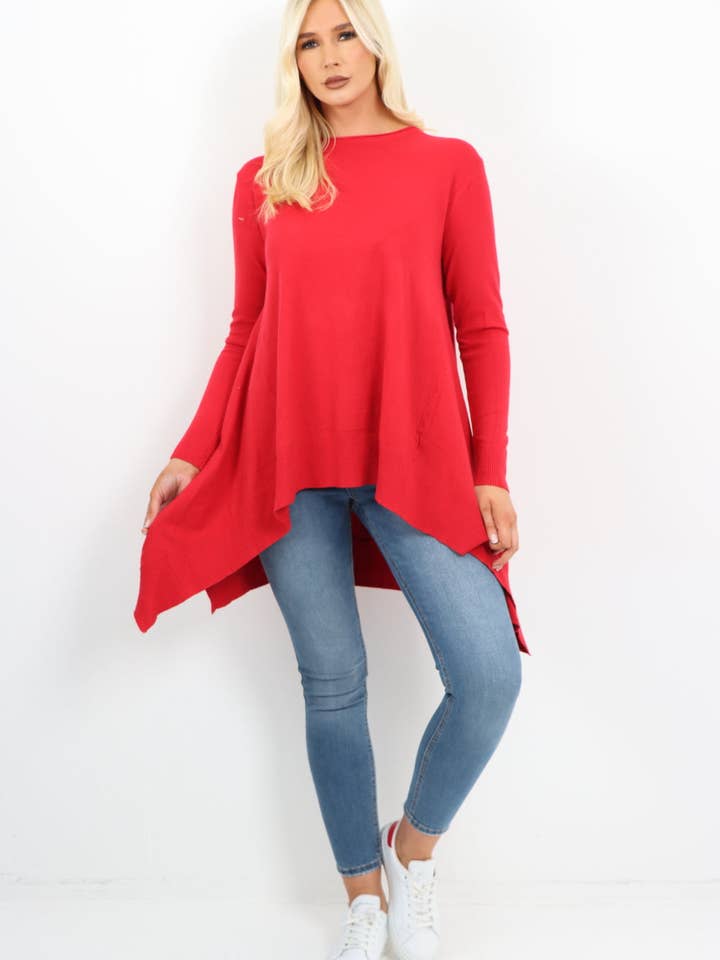 Italian Soft Knit Dip Hem Longsleeve Jumper Top for wholesale by Miss Bold