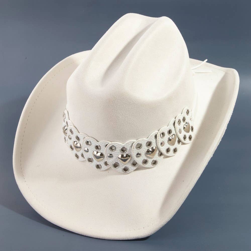 Collections by Fame Accessories - Vente Chapeau de cowboy – femme - Chapeau de cowboy occidental avec ceinture à sangle en cœur9