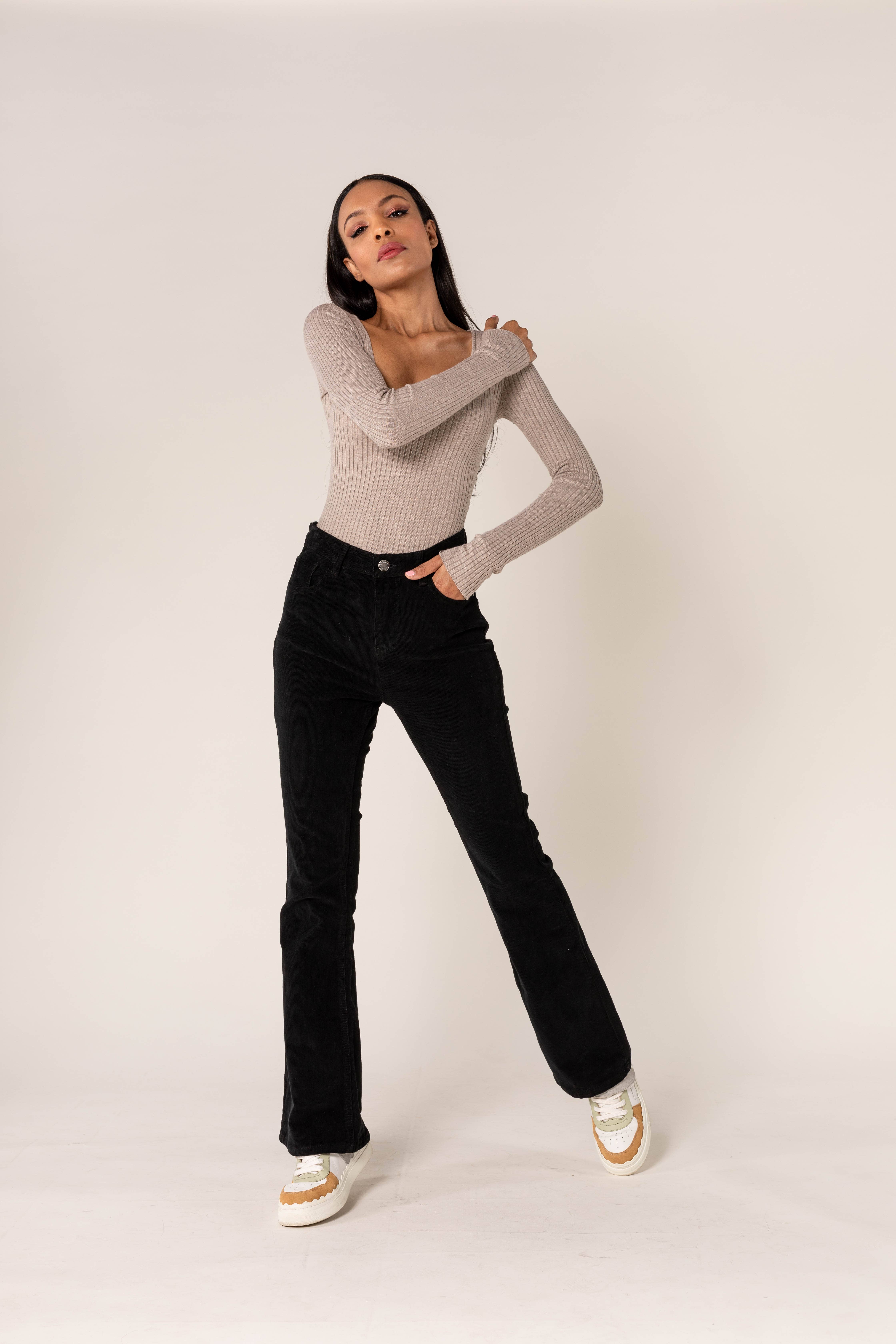 Nina Carter - Wholesale Pants - Women's - Bootcut High Waist Corduroy Back to School J2210