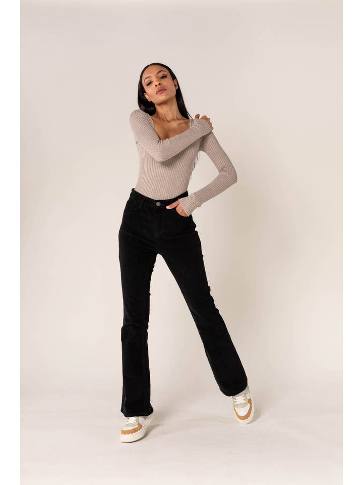 Nina Carter - Wholesale Pants - Women's - Bootcut High Waist Corduroy Back to School J221