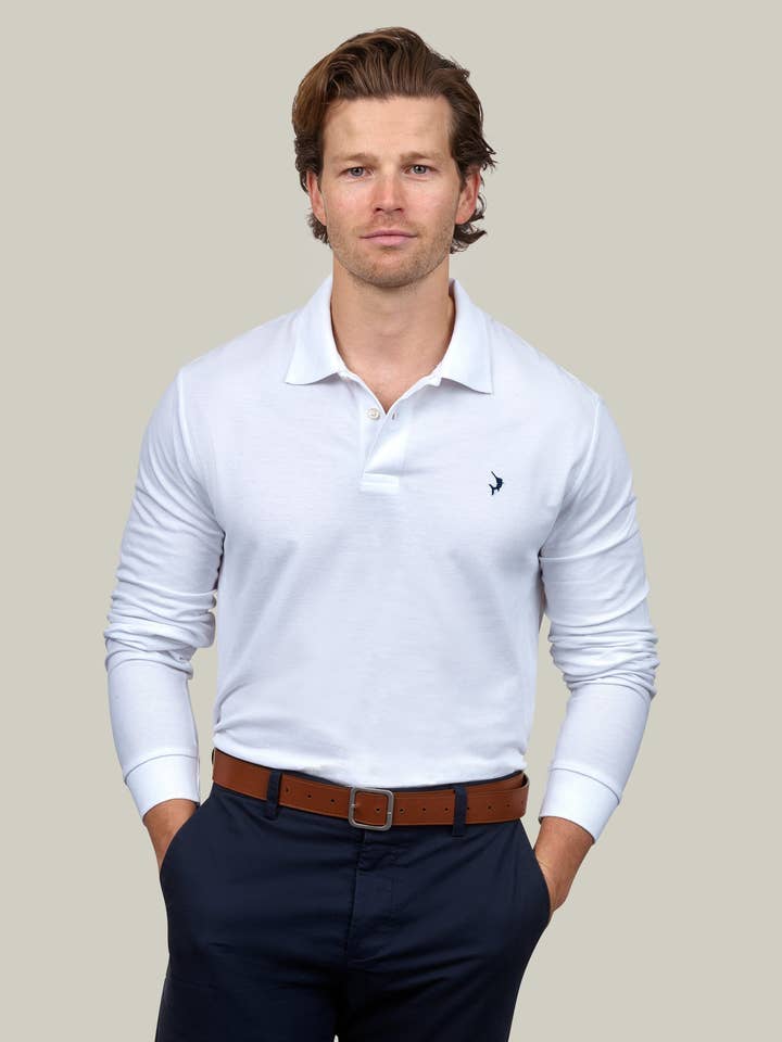 Polo classique à manches longues - Blanc pour la vente par Espadon