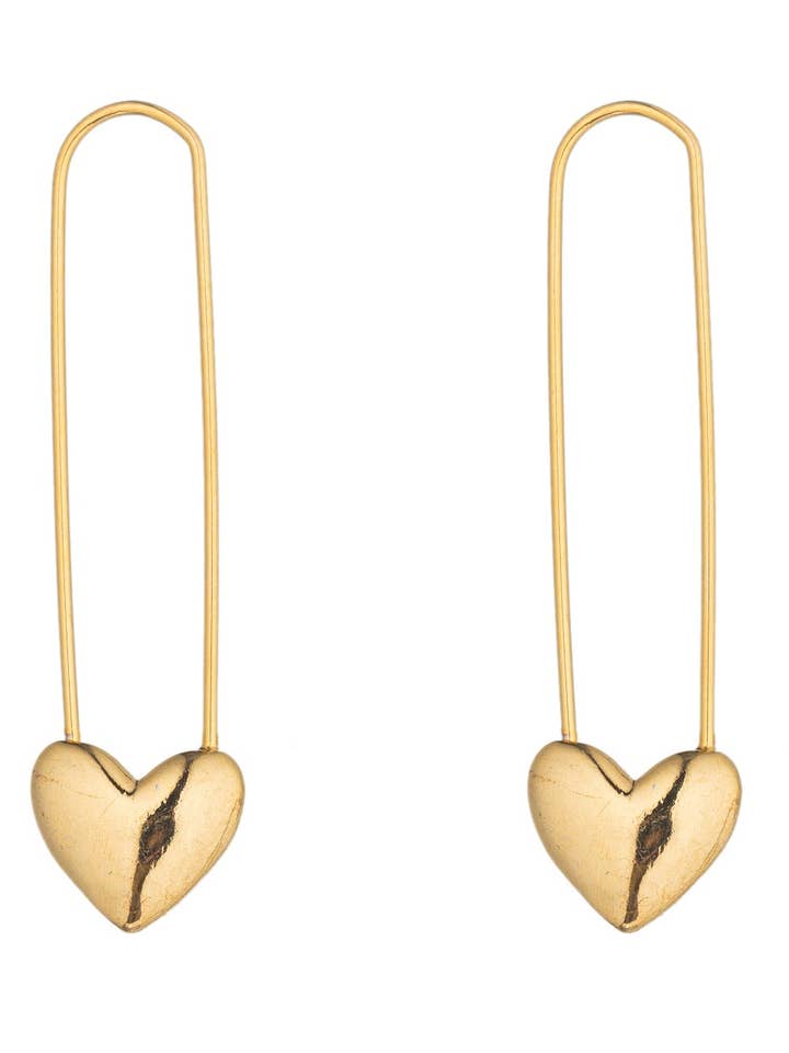 Double Heart Earrings - Brass Pendants for wholesale by Eye Candy Los Angeles