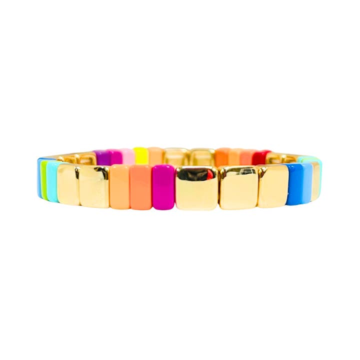 NEW! Boho Enamel Tile Bracelet | Rainbow Gold with Slim Tiles for wholesale by With Love Jewellery