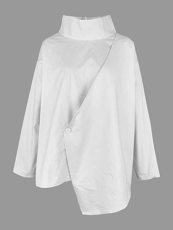 Plush Looks - Wholesale Tunic - Women's - Long Sleeves Loose Solid Color High Neck T-Shirts Tops3