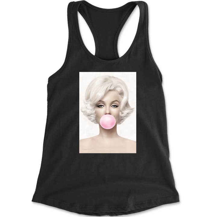 Expression Tees - Wholesale Tank Top - Women's - Marilyn Monroe Pink Bubble Gum Racerback Tank Top for Women