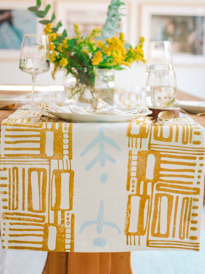 Table Runner - Riley, Mustard & Sky Blue for wholesale by Mended